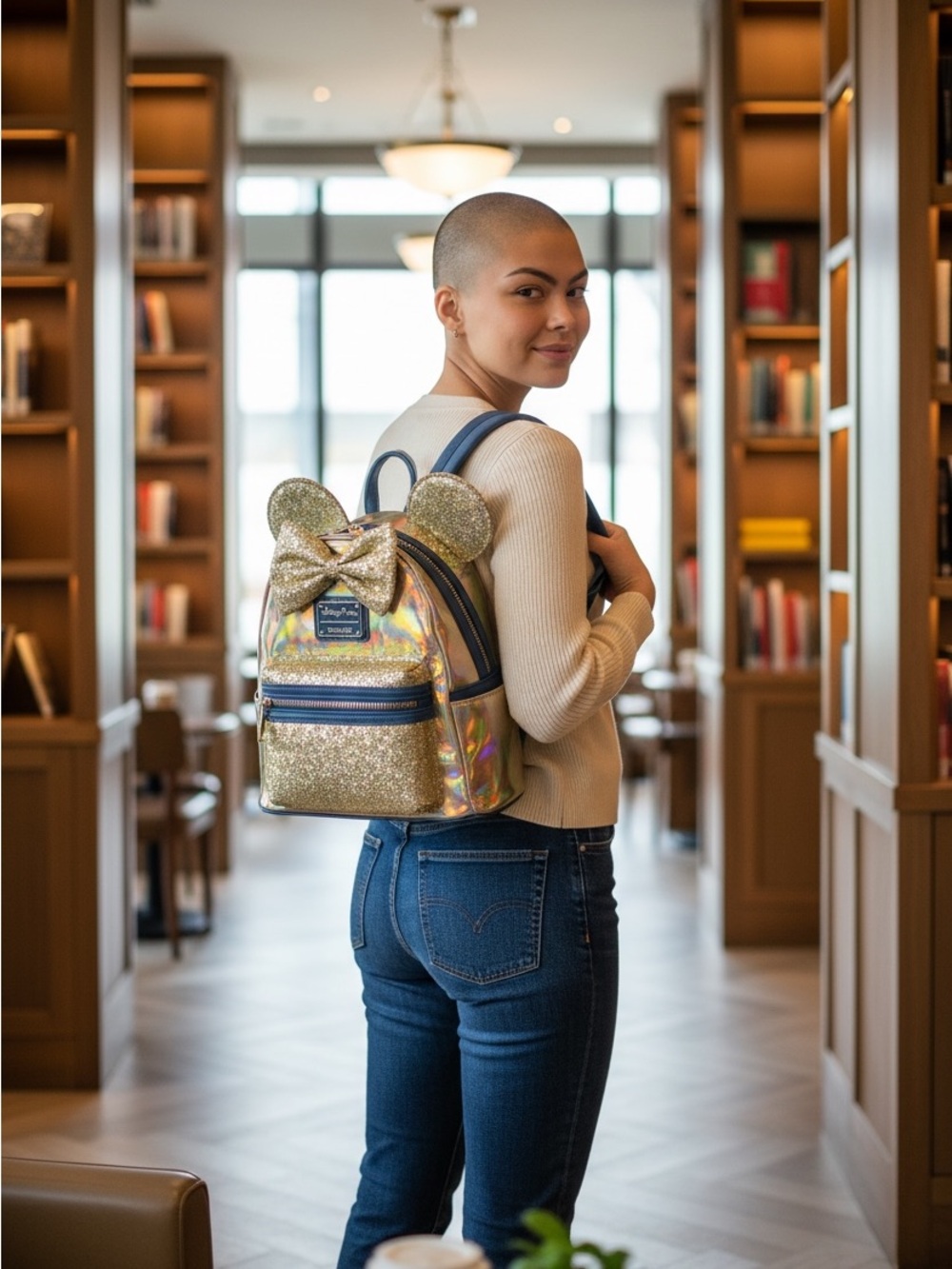 Loungefly Disney Parks EARidescent Gold and Blue Backpack Sparkle Collection